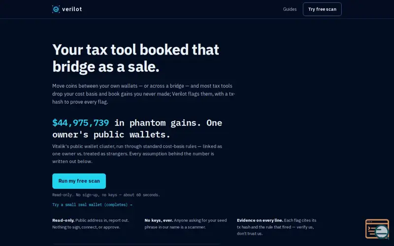 Screenshot of Verilot — The phantom-gains detective for crypto tax