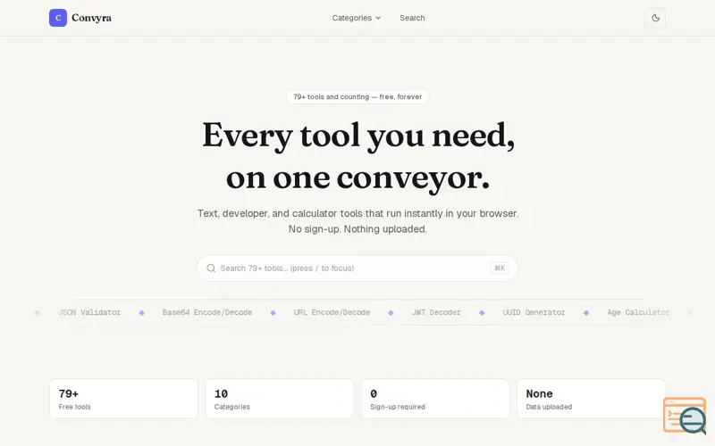 Screenshot of Convyra Tools — 1,000+ Free Online Tools