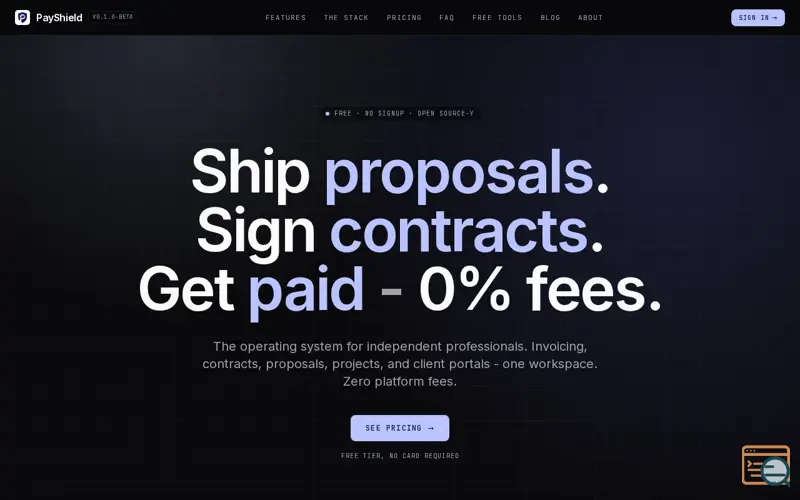 Screenshot of PayShield