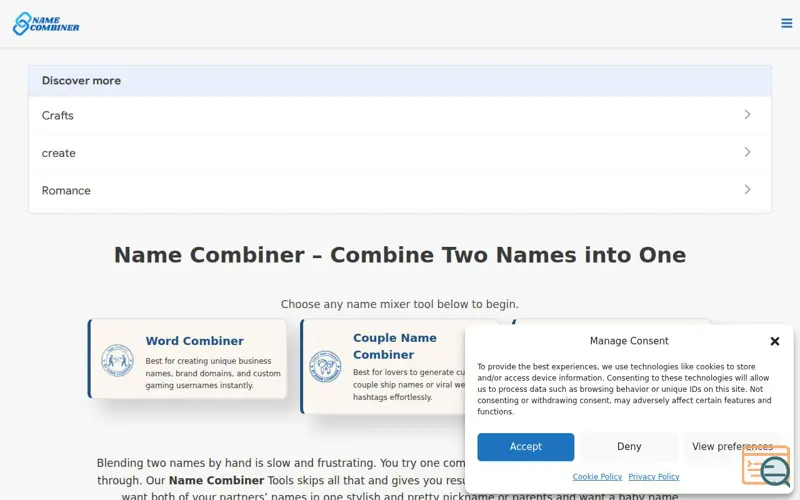 Screenshot of Name Combiner Tools