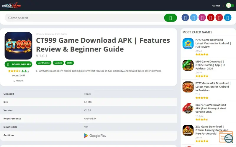 Screenshot of Onlinegame, a launch using SpeedyCache