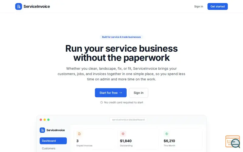 Screenshot of ServiceInvoice