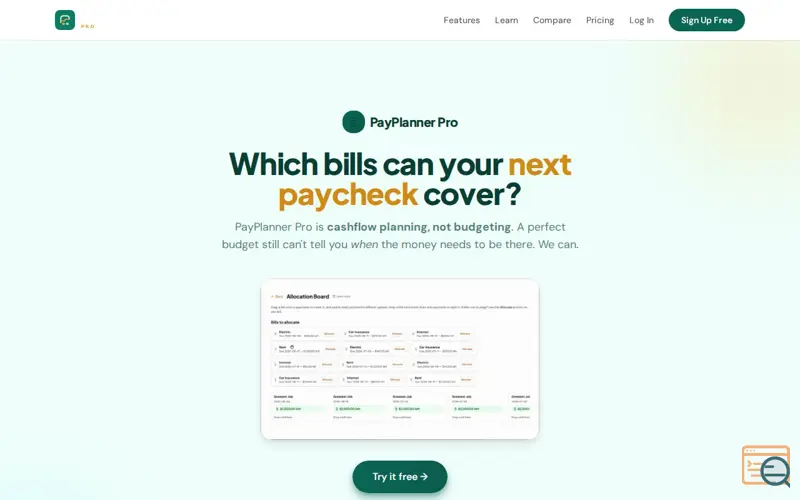 Screenshot of PayPlanner Pro