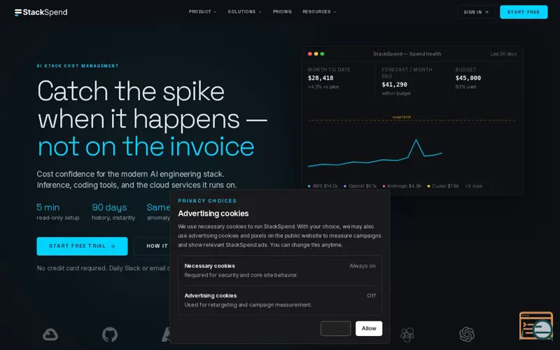 Screenshot of StackSpend