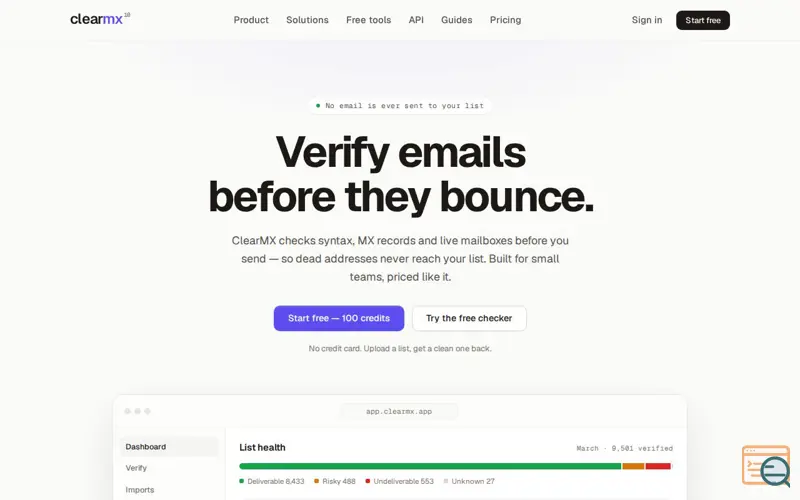 Screenshot of ClearMX, a launch using Rails