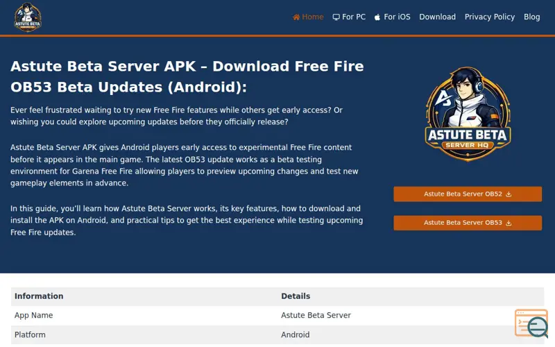 Screenshot of Astute Beta Server