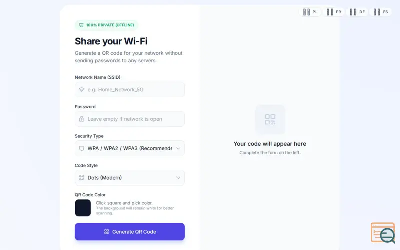 Screenshot of Wi-Fi QR Code free generator