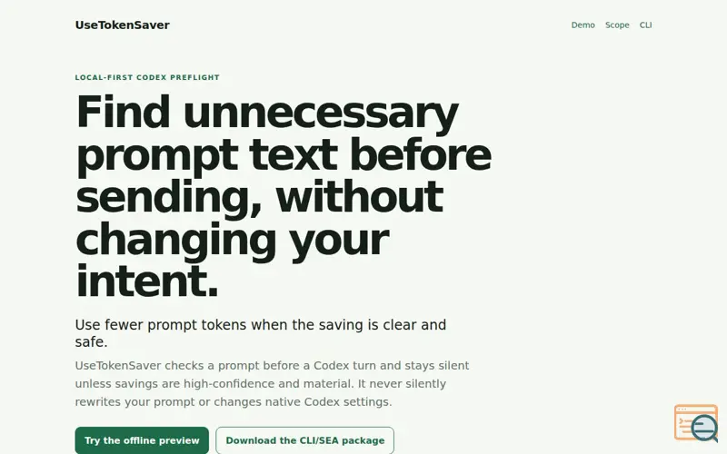 Screenshot of UseTokenSaver
