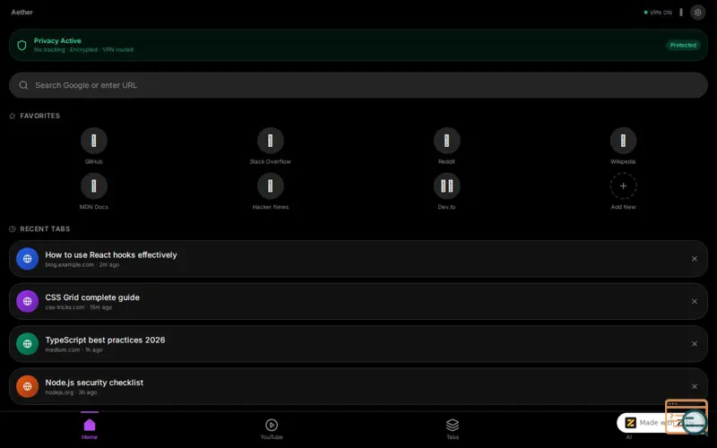 Screenshot of Aether Browser 