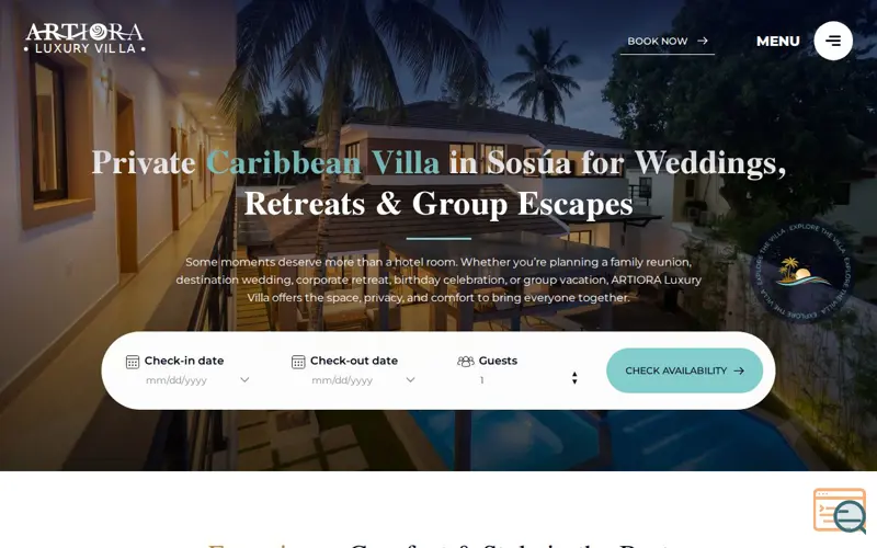 Screenshot of ARTIORA Luxury Villa, a launch using Gravity Forms
