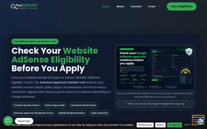 Screenshot of AdSense Eligibility Checker Tool