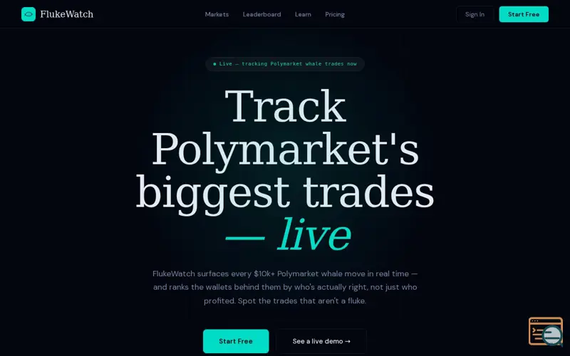 Screenshot of FlukeWatch, a launch using Polymarket