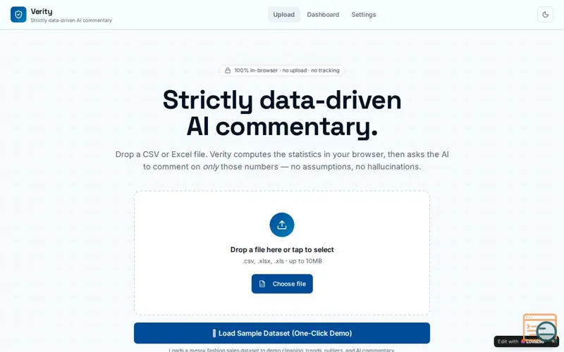 Screenshot of Verity – AI Data Whisperer