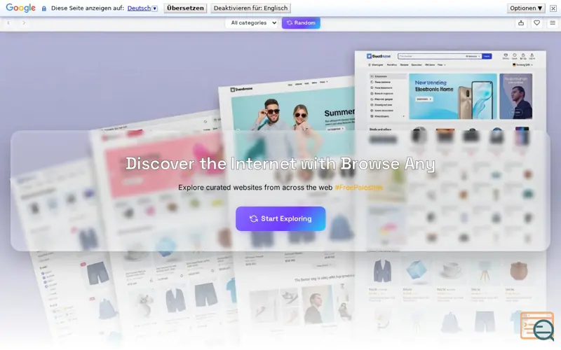 Screenshot of Browse Any, a launch using Google Translate
