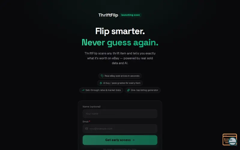 Screenshot of ThriftFlip Waitlist