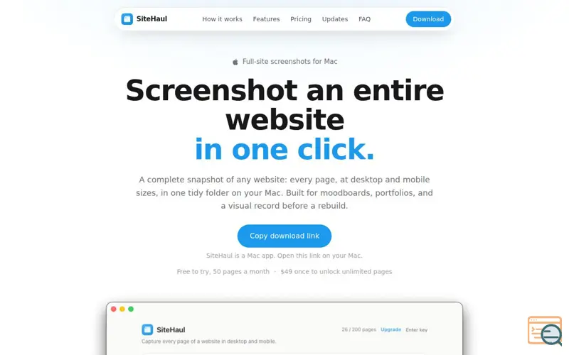 Screenshot of SiteHaul: screenshot every page of a website