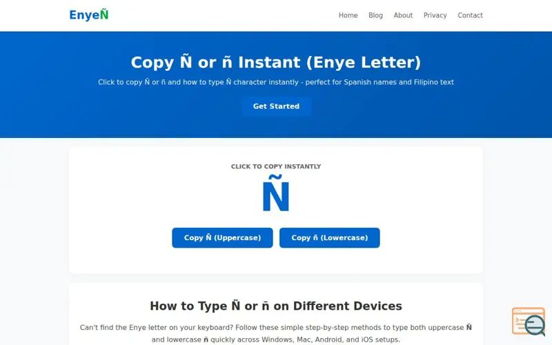 Screenshot of Enye Ñ Copy paste