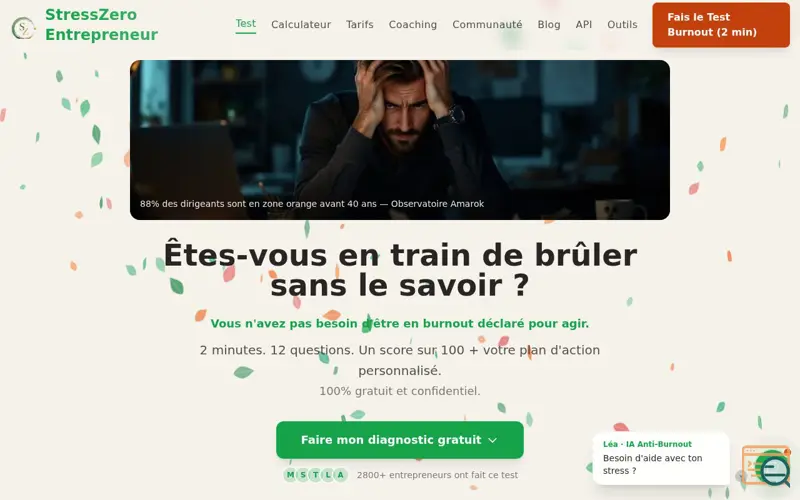 Screenshot of StressZero — Burnout Entrepreneur