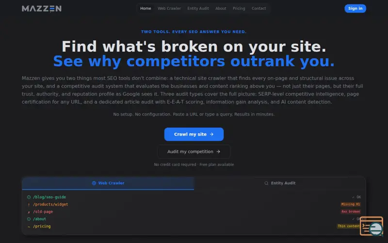 Screenshot of Mazzen | SEO Intelligence Tools