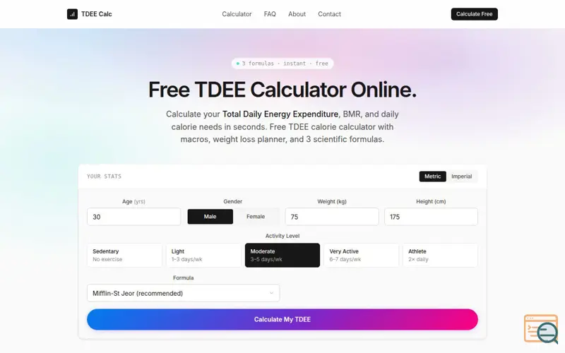 Screenshot of TDEE Calculator