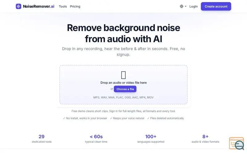 Screenshot of NoiseRemover.ai