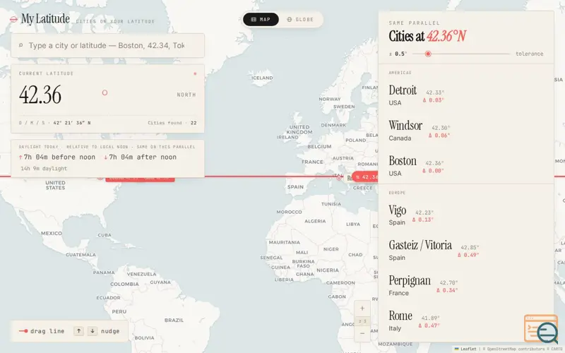 Screenshot of My Latitude — Cities on Your Parallel