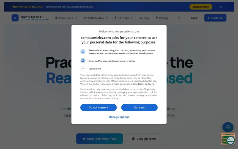 Screenshot of COMPUTER IELTS, a launch using Elementor