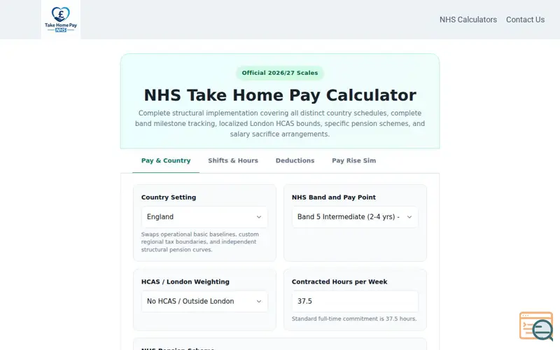 Screenshot of Take Home Pay NHS