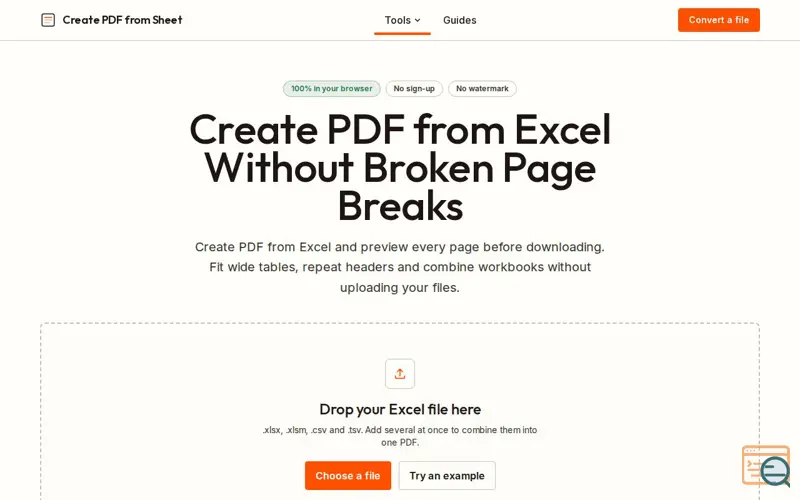 Screenshot of Create PDF from Excel
