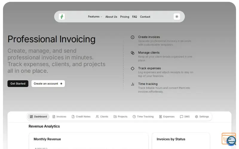 Screenshot of Invoice Generator, a launch using Sleek Analytics
