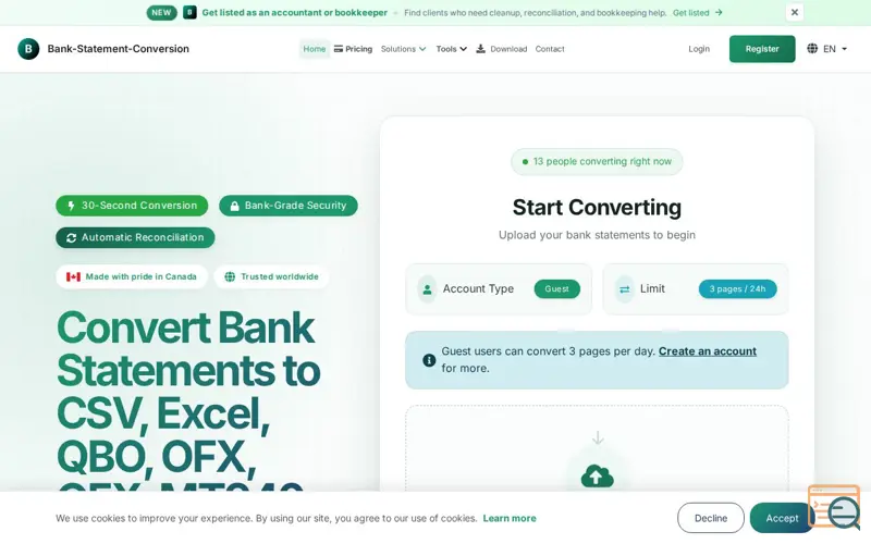Screenshot of Bank Statement Conversion