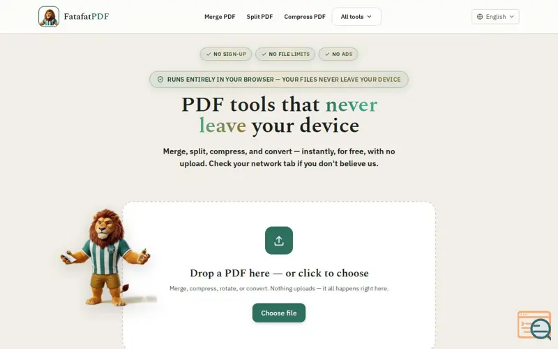 Screenshot of Free PDF Tools — Fast, Private, No Upload · FatafatPDF