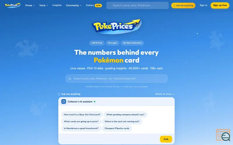 Screenshot of PokePrices