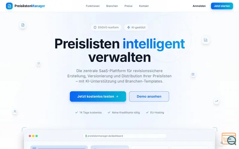 Screenshot of PreislistenManager, a launch using INWX