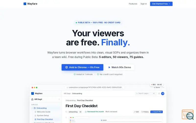 Screenshot of Wayfare — Document Any Workflow, Automatically