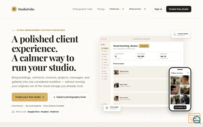 Screenshot of StudioFolio
