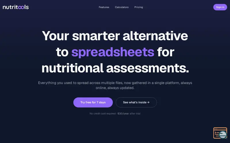 Screenshot of Nutritools