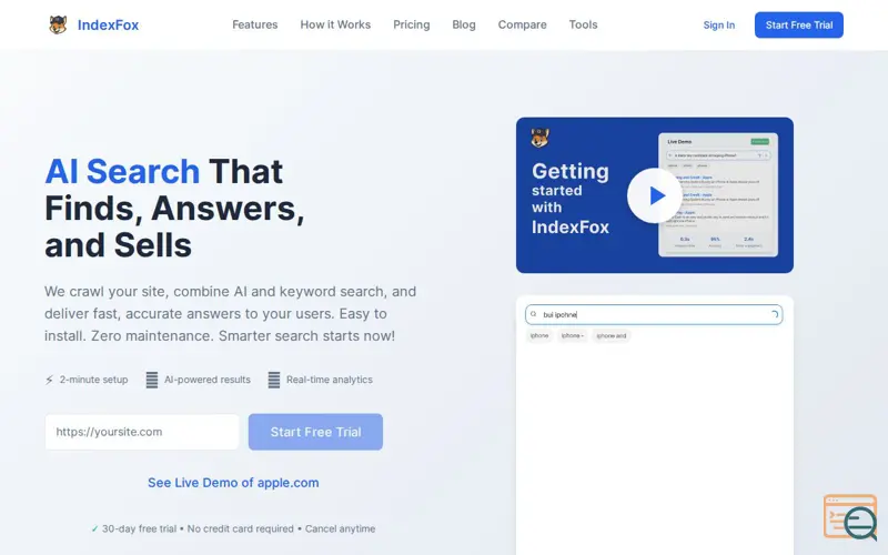 Screenshot of IndexFox.ai, a launch using Chatra