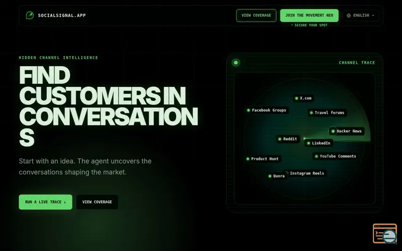 Screenshot of SocialSignal.app - AI Social Intelligence, Sentiment Analysis, and Market Signals