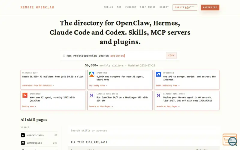 Screenshot of Remote OpenClaw, a launch using AI Agents Directory