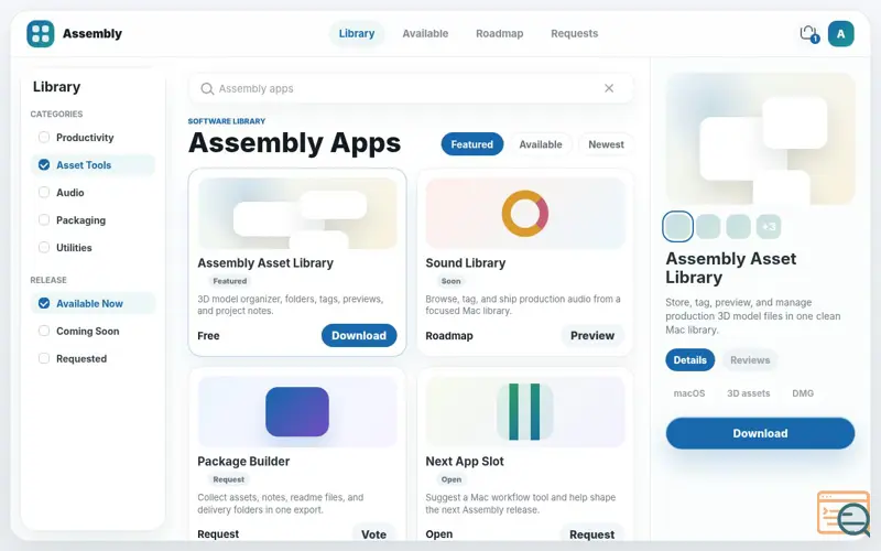 Screenshot of Assembly Asset Library