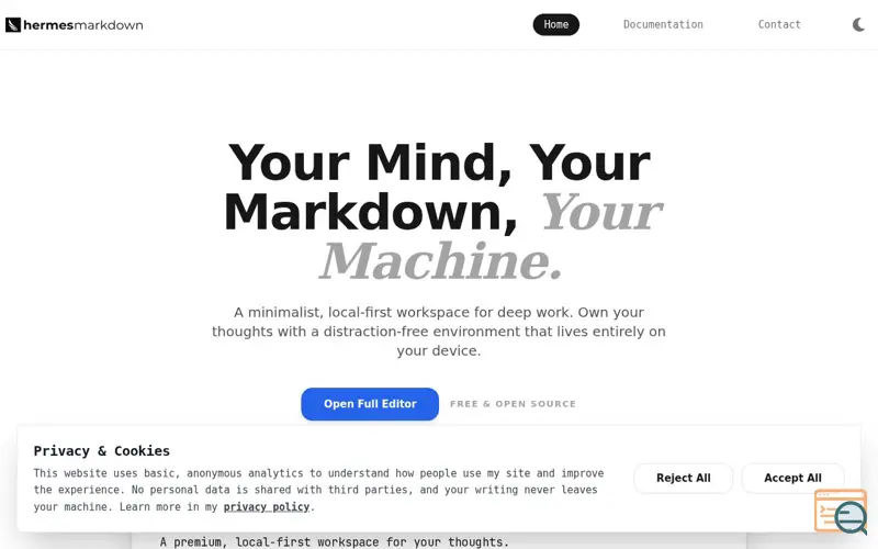 Screenshot of HermesMarkdown, a launch using Lite Analytics