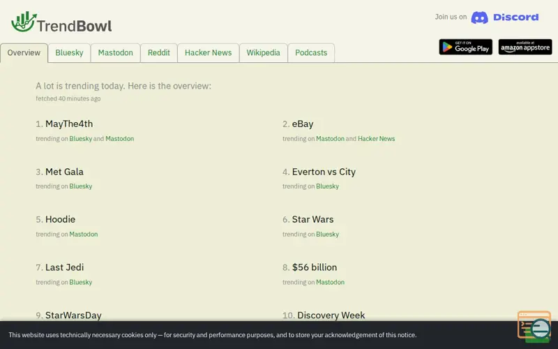 Screenshot of TrendBowl