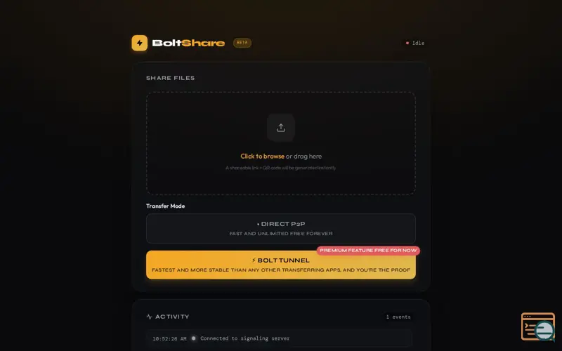 Screenshot of BoltShare