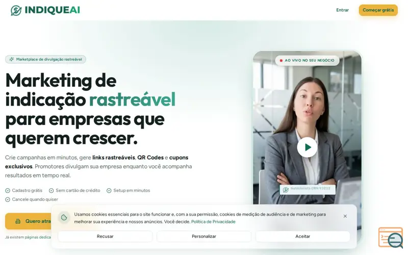 Screenshot of IndiqueAI — Marketplace de divulgação rastreável