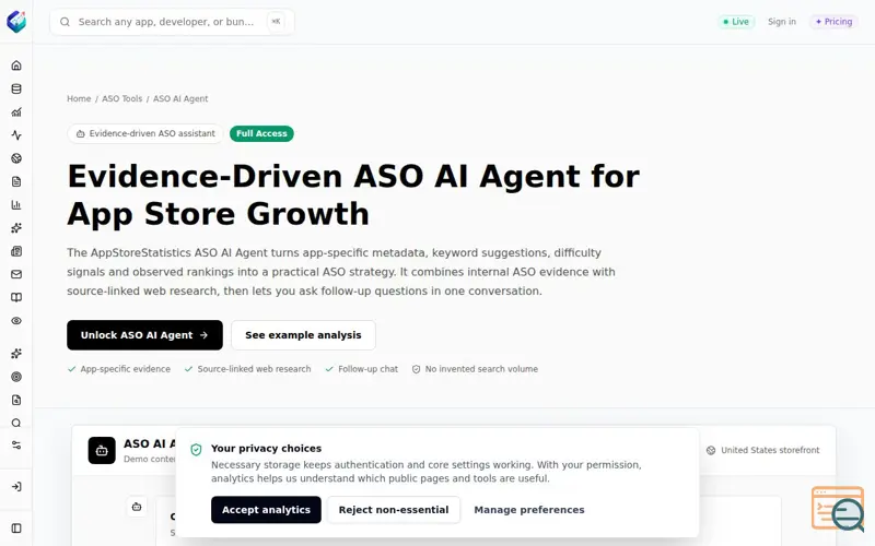 Screenshot of AppStoreStatistics ASO Agent