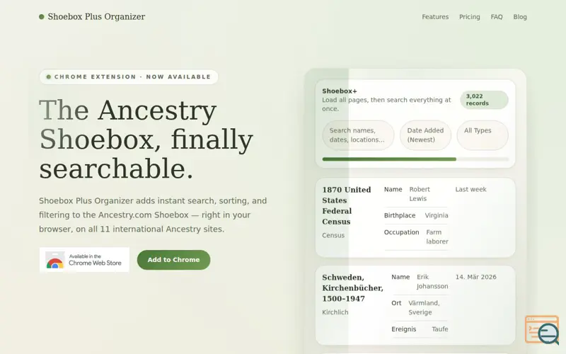 Screenshot of Shoebox Plus Organizer — Search your Ancestry Shoebox