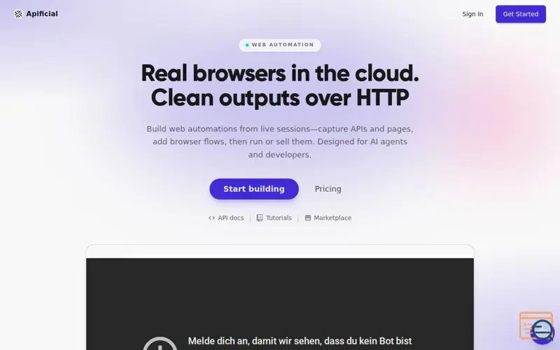 Screenshot of Apificial