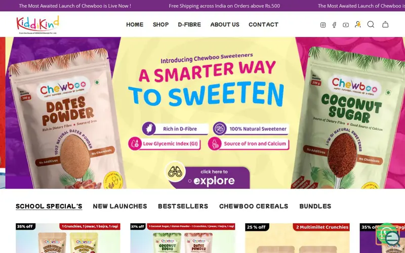 Screenshot of KiddiKind, a launch using Shopify