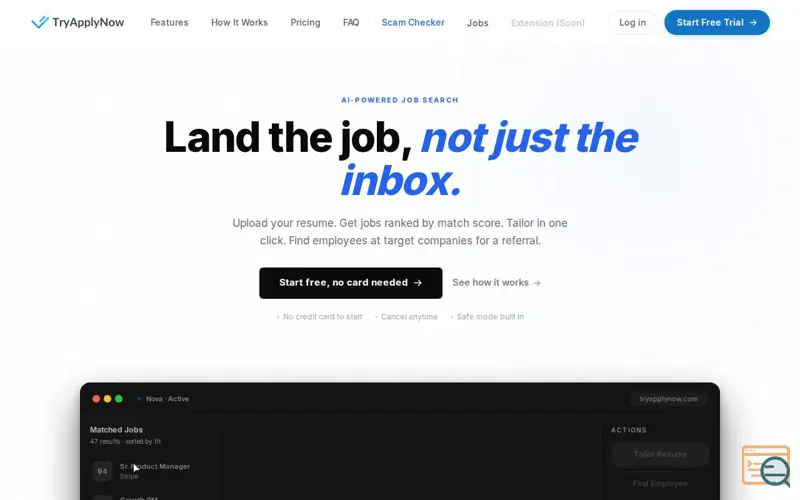 Screenshot of TryApplyNow